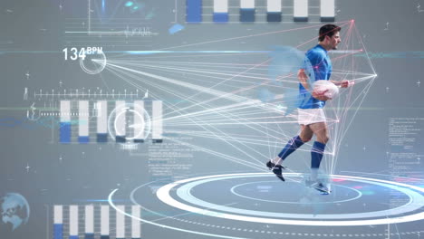 animación de escaneo de alcance y procesamiento de datos sobre jugadores de rugby
