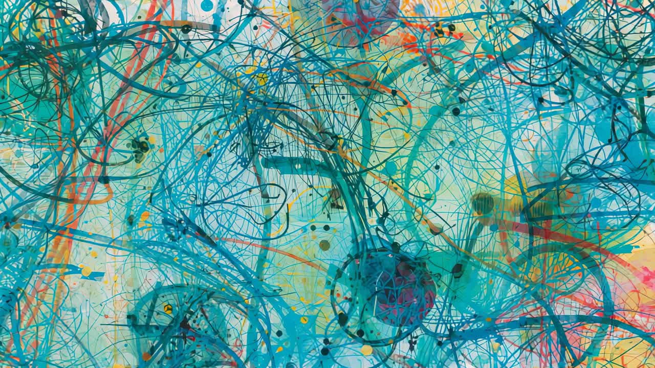 Record button pressing activating camera capturing art canvas showcasing swirling strokes and dots