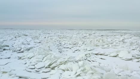 close up of snow-covered ice shoves in arctic cold waters