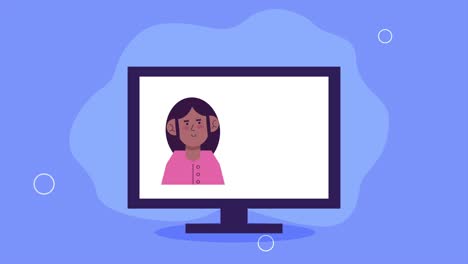 afro woman in desktop animation