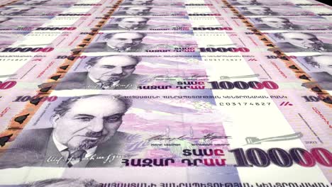 banknotes of ten thousand armenian drams of the bank of armenia rolling on screen, coins of the world, cash money, loop