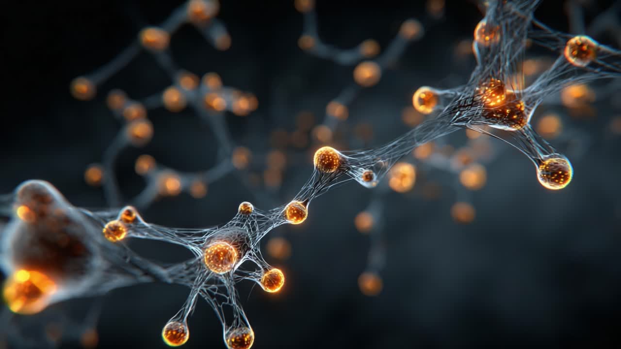 Intricate Molecular Structures Illuminated by Glowing Orbs: A Stunning Visual Representation of Connections within Complex Natural Systems