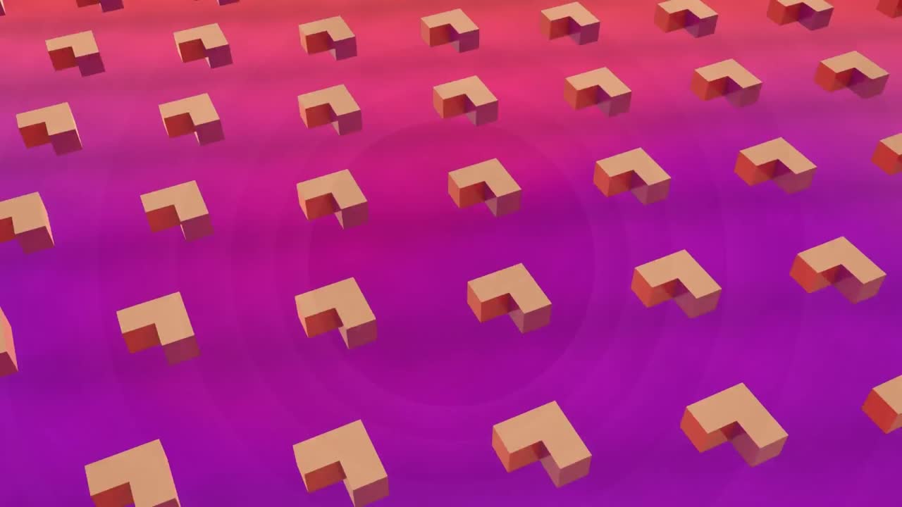 animación de filas de formas abstractas que se mueven sobre un fondo púrpura.