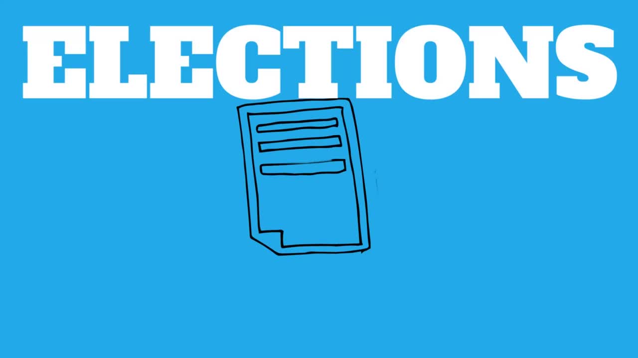 파란색 배경의 아이콘 위에 있는 선거 텍스트의 애니메이션