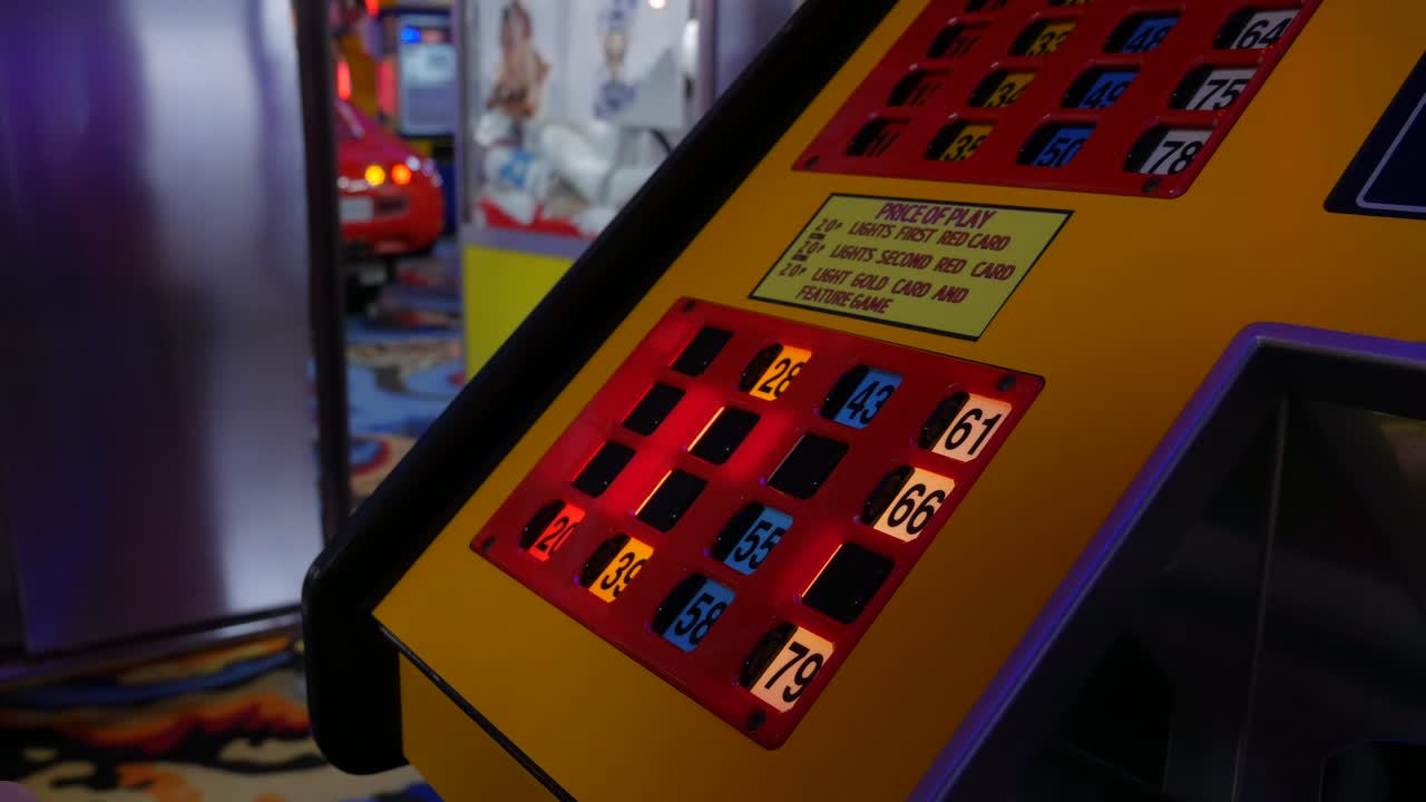 Girl plays electronic bingo in an amusement arcade casino