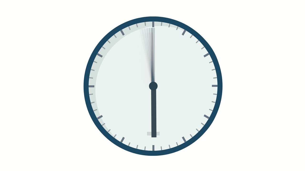 apariencia de una cara de reloj de diseño plano y movimiento de las agujas con borrón de movimiento en fondo blanco