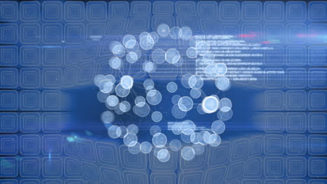 Animation of globe with network of connections over blue screens