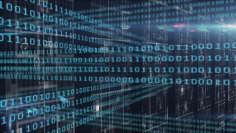 Binary coding data processing against blue background