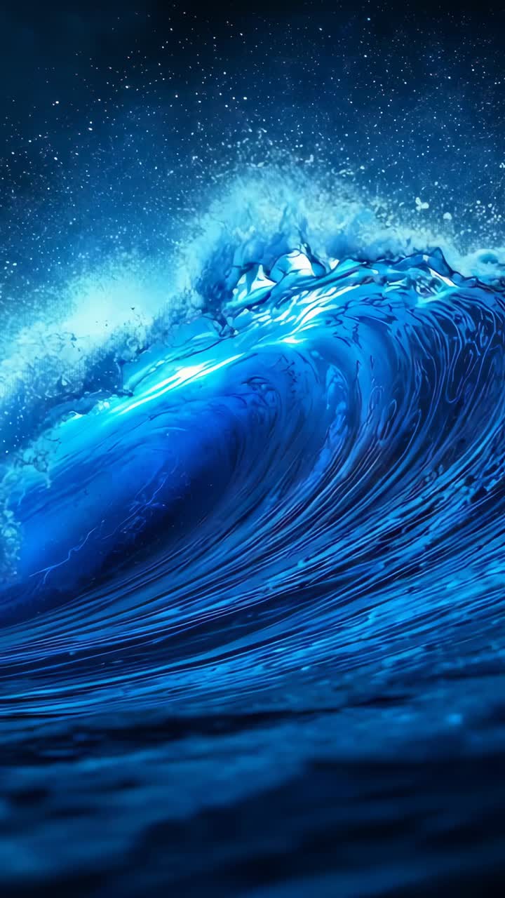 Vertical video: Forming from swell, wave curling and crashing into foam at sea, low camera angle