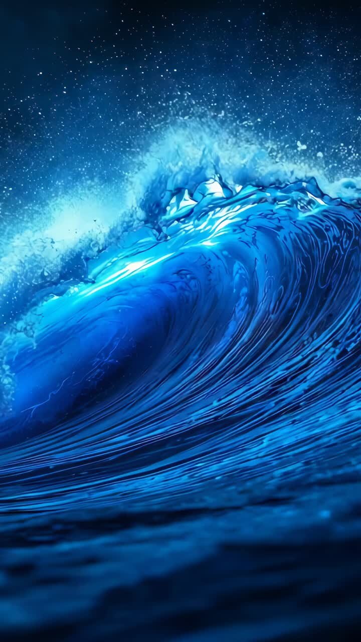 Vertical video: Forming from swell, wave curling and crashing into foam at sea, low camera angle