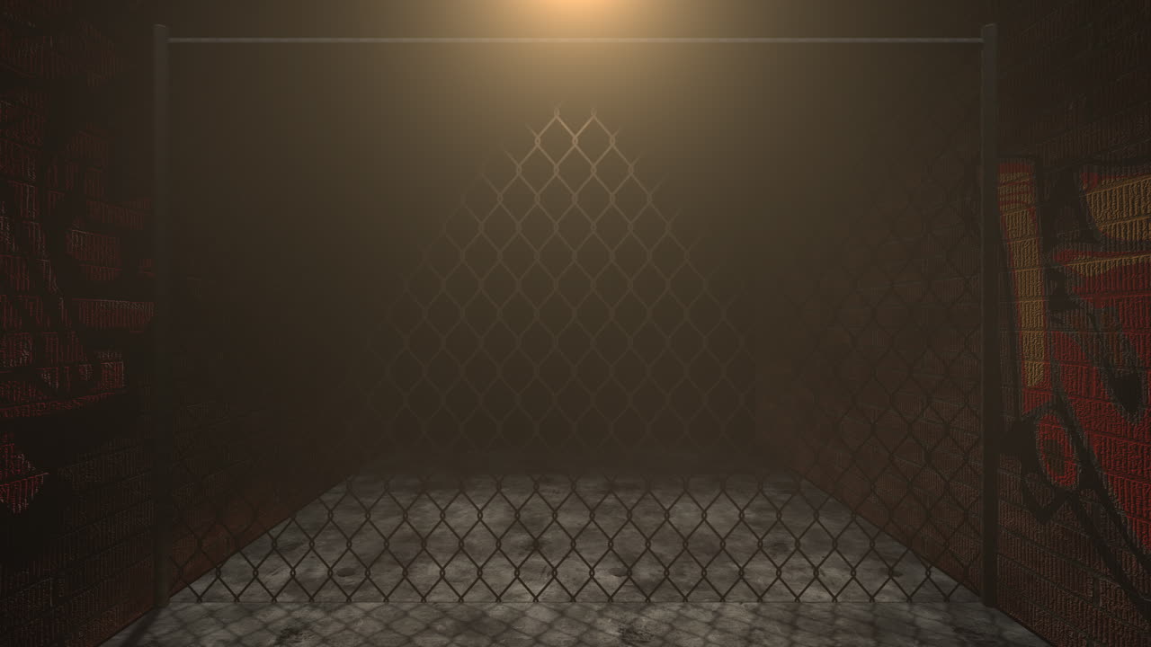 efecto de luz y rejilla de acero en la ciudad del callejón