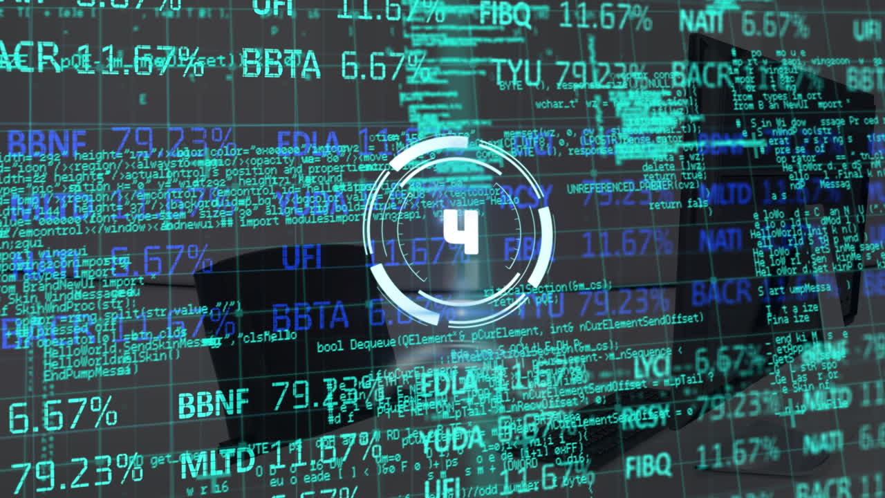 animación del procesamiento de datos y cuenta atrás en la oficina