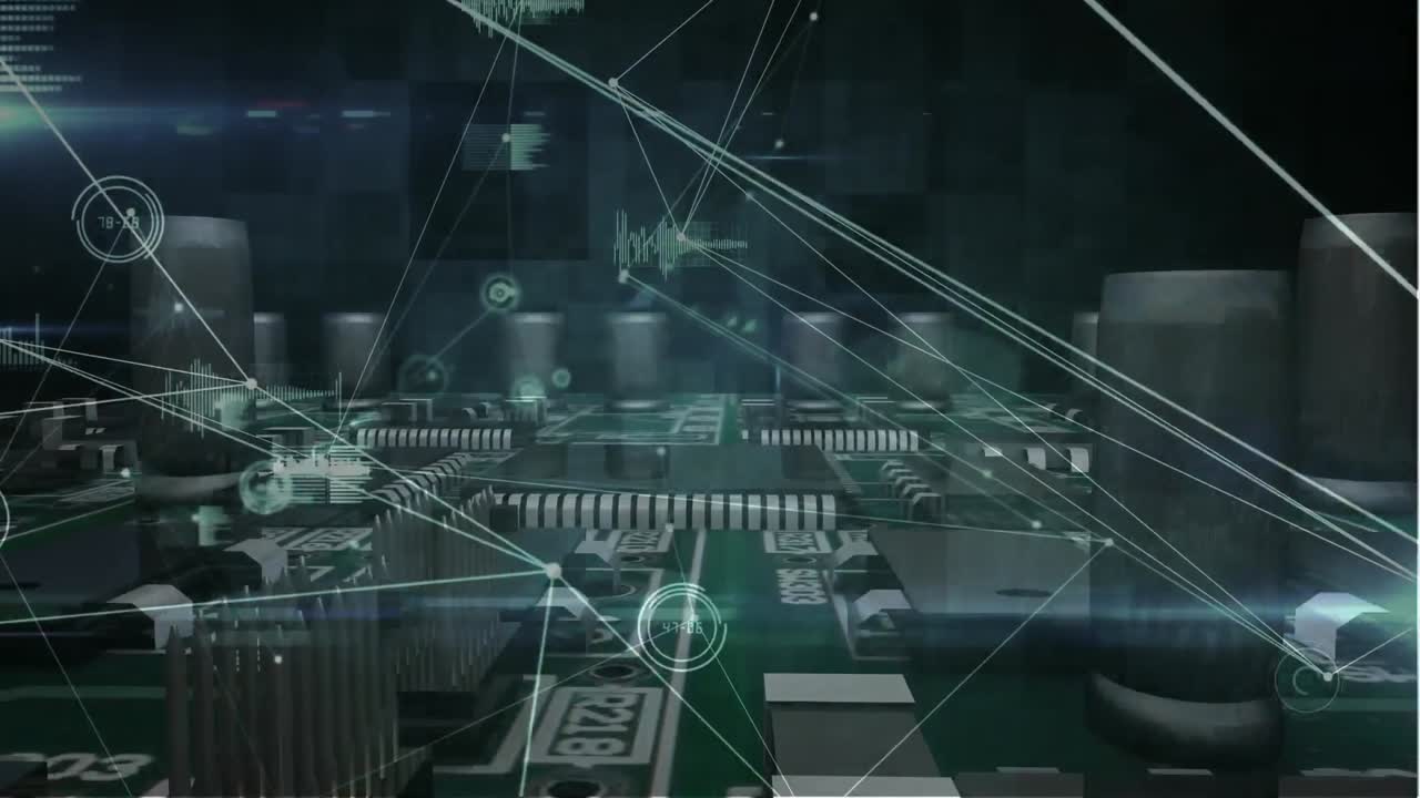 컴퓨터 프로세서 회로판을 통한 연결 네트워크의 애니메이션