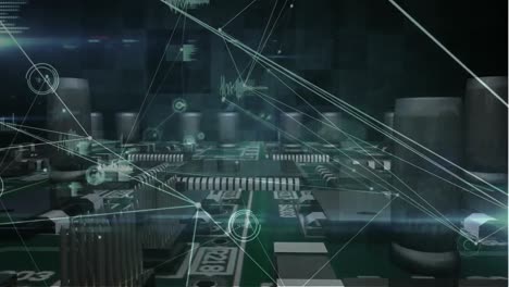 animación de la red de conexiones a través de la placa de circuito del procesador de computadora