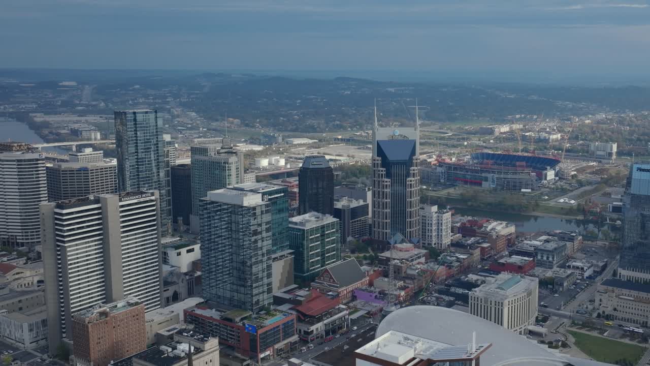 Aerial view of Nashville skyline with clear sky in Tennessee