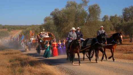 traditional pilgrimage or cultural procession in a rural setting
