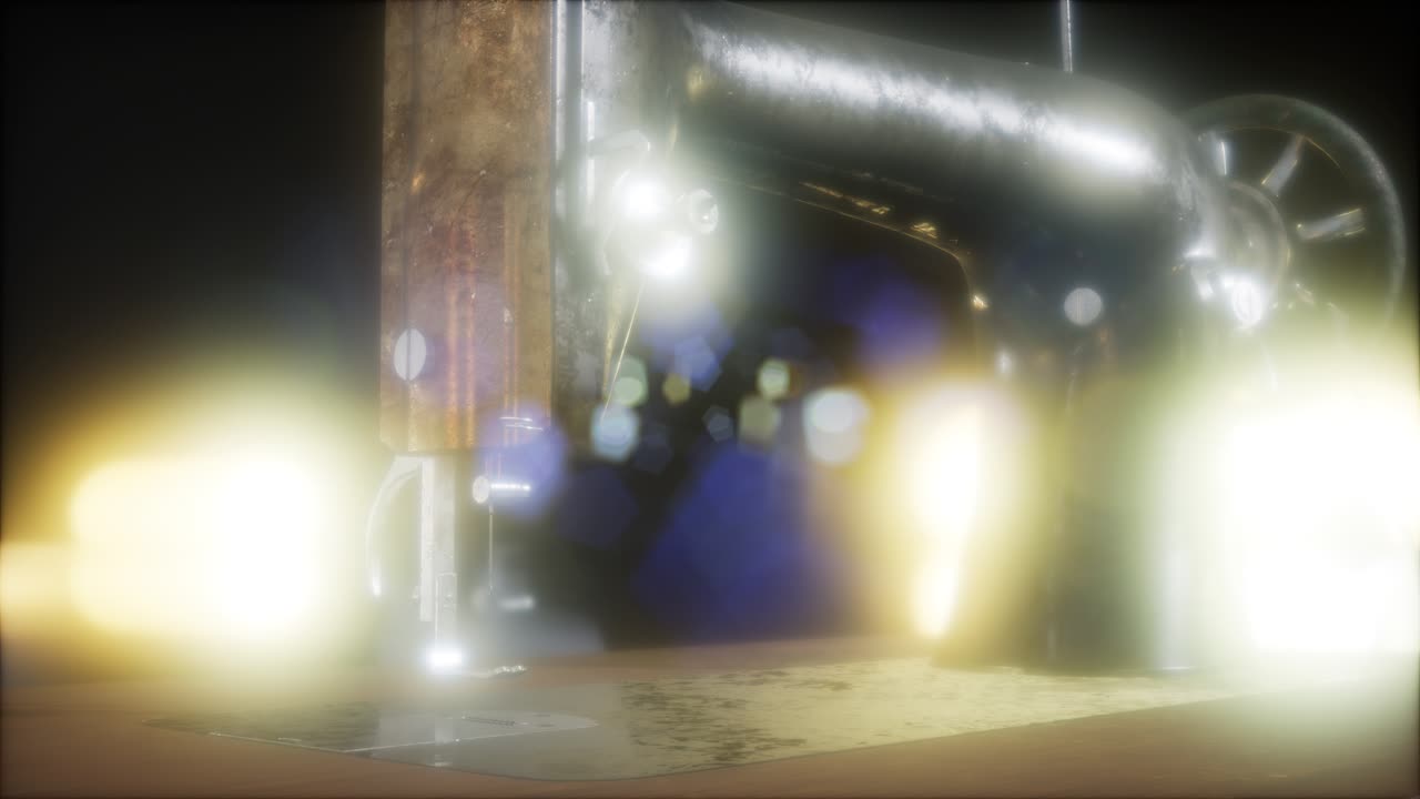 vieja máquina de coser retro en la oscuridad