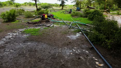 irrigation water pumps abstructing water from the flooded river