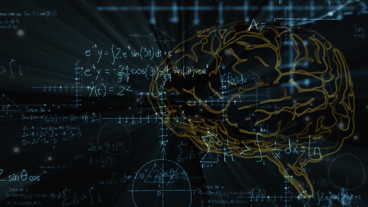 Animation of brain with scientific mathematical