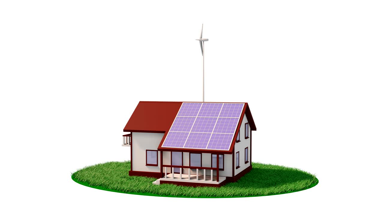 house wind turbine solar panel rotation 3d render