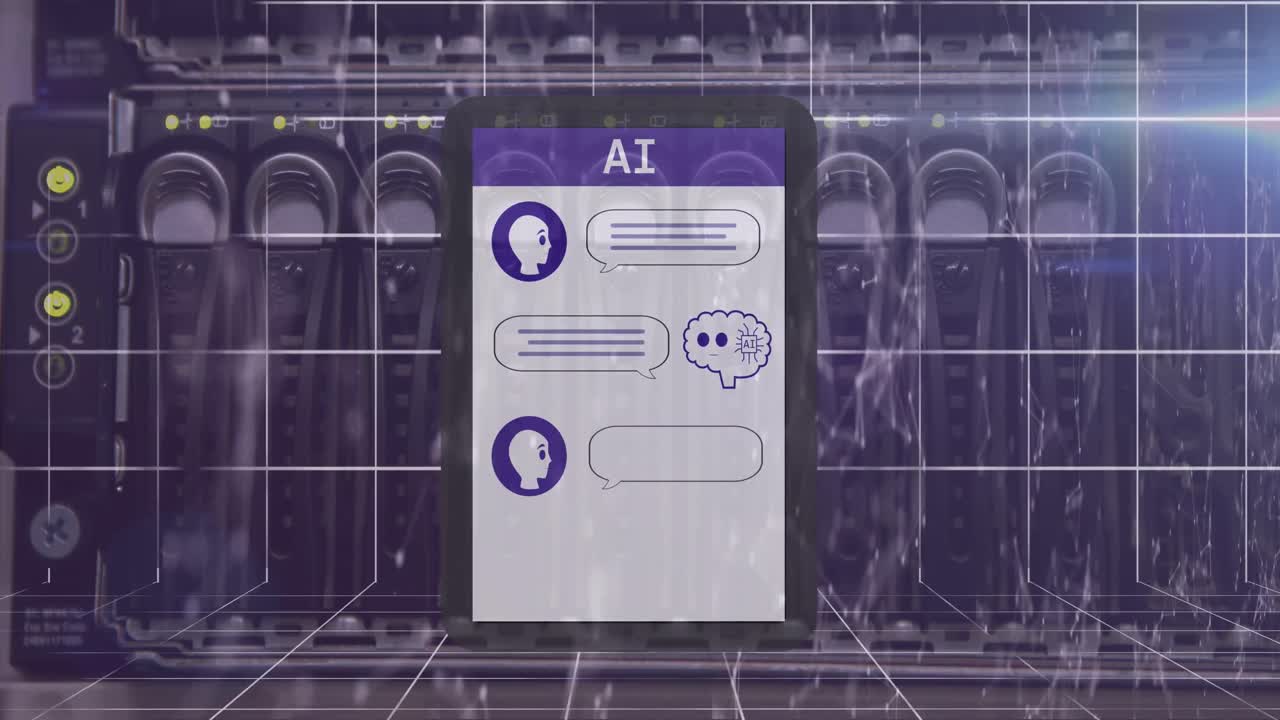 animación de un texto e icono, procesamiento de datos a través de un servidor informático