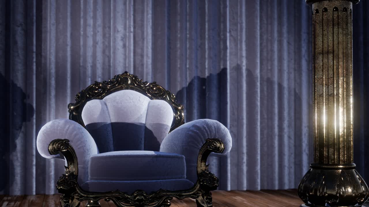 의자 가 있는 고급스러운 극장 커튼 무대