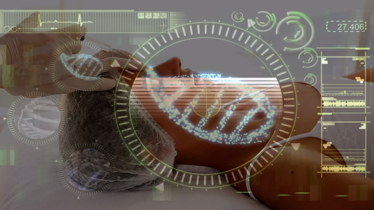 미용 수술 중 백인 여성에 대한 의료 데이터 처리 애니메이션