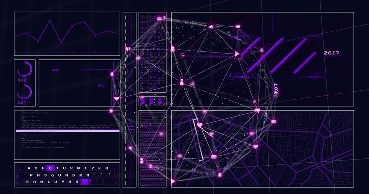 Vertical video: Receiving pink beams 3D wire orb pulsing nodes tracing polygon for analysis on HUD