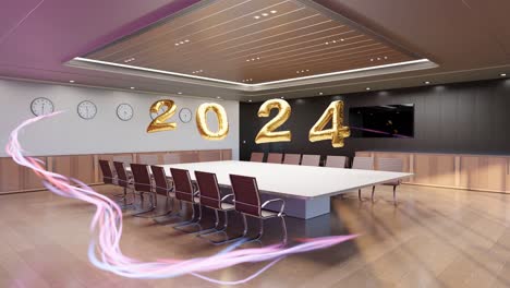 futuristic boardroom welcoming 2024 golden ballon