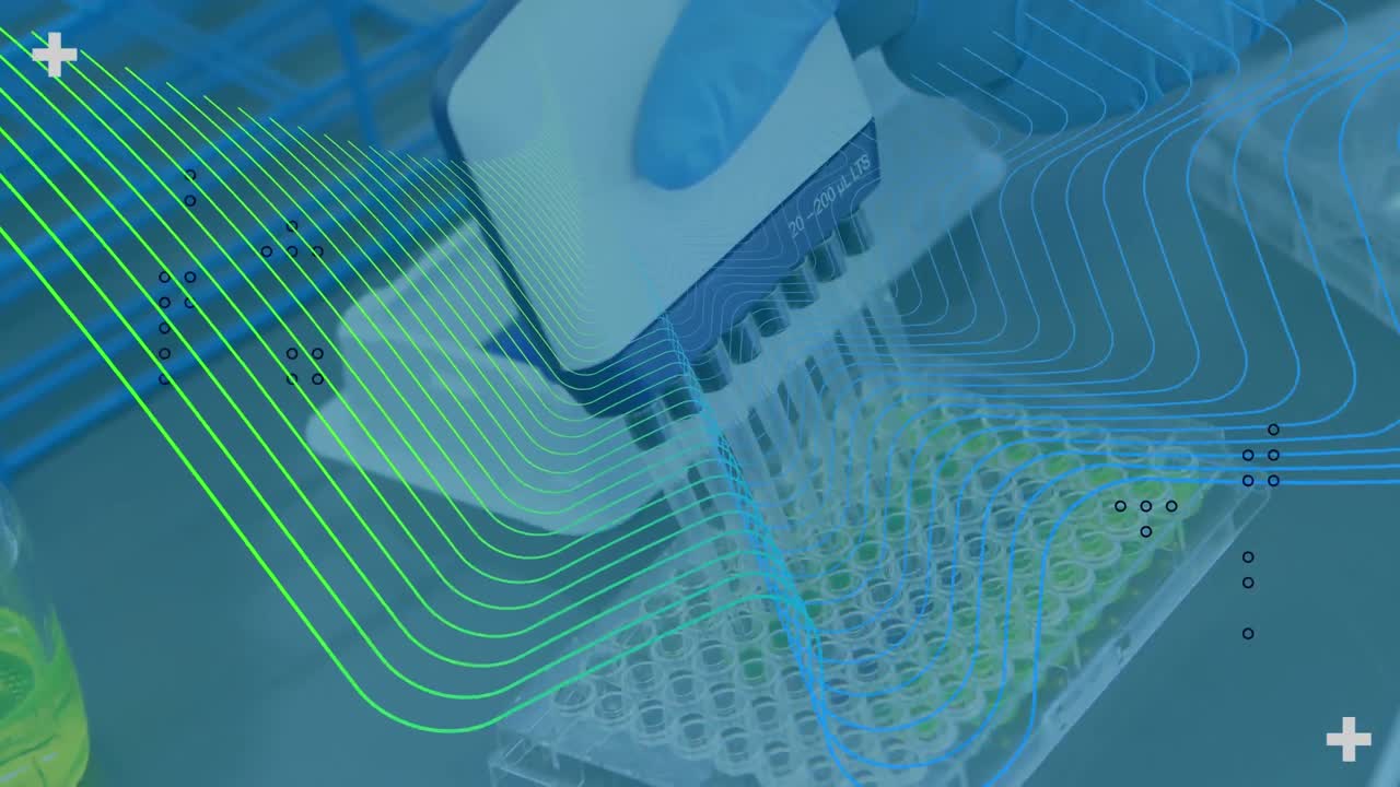 animación de formas sobre el científico en el laboratorio.