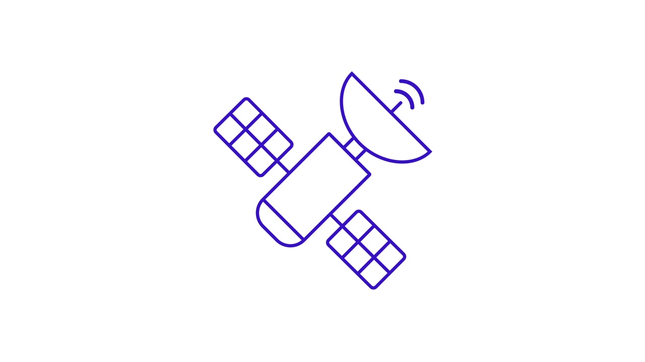Disegno a linea animato di un satellite che trasmette un segnale.