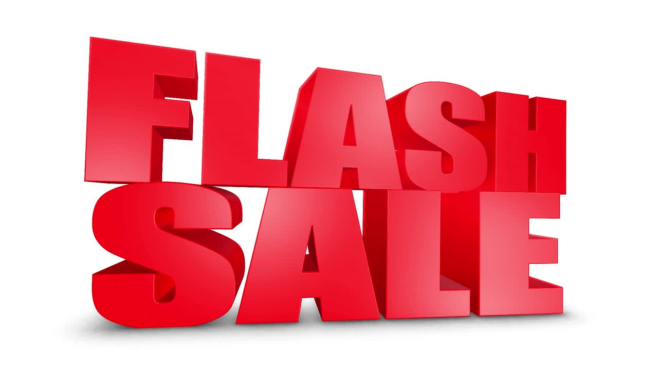 Flash sale 3d text on white alpha channel green screen advertising promotion discount offer sale 3d