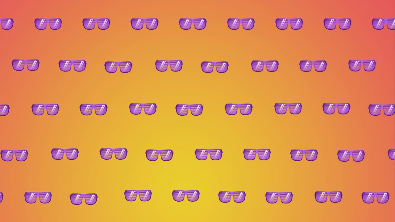 animación de múltiples gafas de sol sobre un fondo amarillo