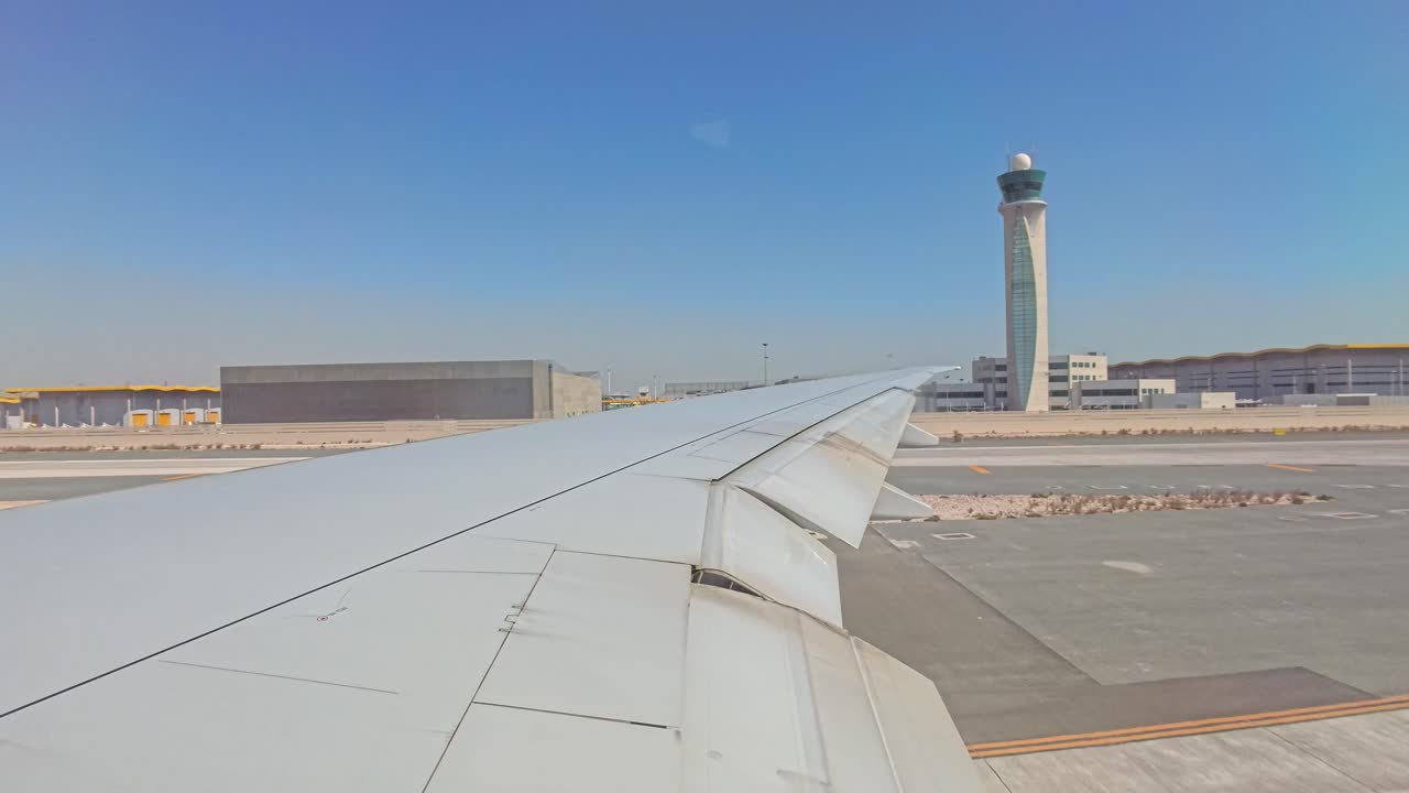 Airplane in motion, view from the wing