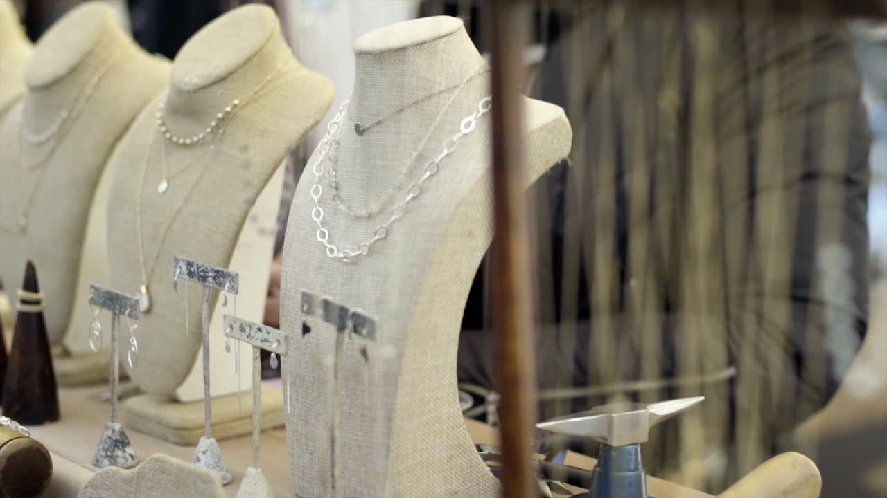 Close-up of Necklaces and Jewelry on Display