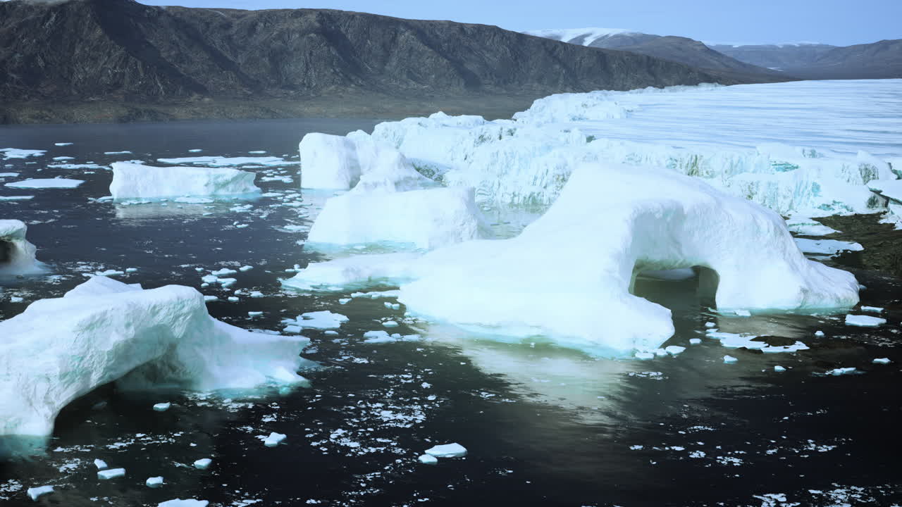 북극의 빙산과 빙하의 놀라운 공중 풍경