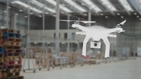 drone flying at a warehouse