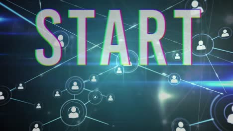 animation of network of connections and start text on black background