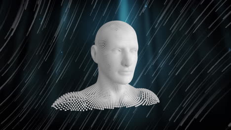 animation of human silhouette made of dots over black background with lines