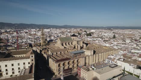 cordoba landmark, mosque-cathedral of cordoba, aerial orbiting view. spain