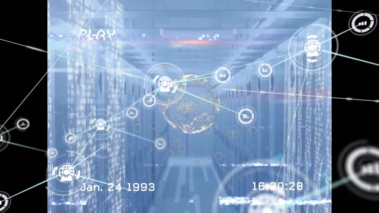 아이콘과 서버 에 대한 간섭을 가진 연결 네트워크의 애니메이션