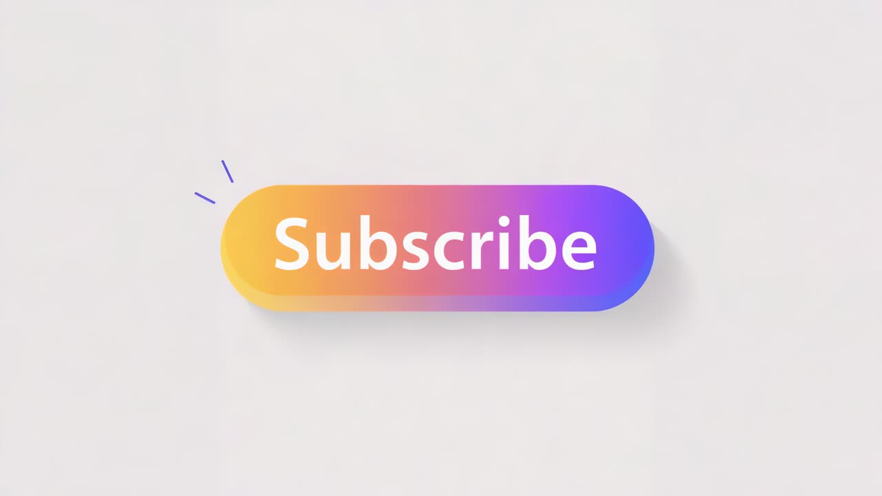 Shining Subscribe button reacting to flash, showing white text, glint and purple rays on pale field