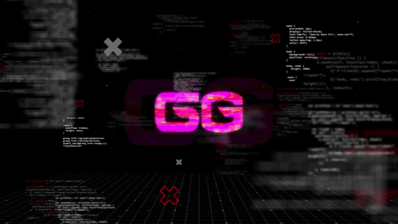 Animation of 6g text and computer data processing