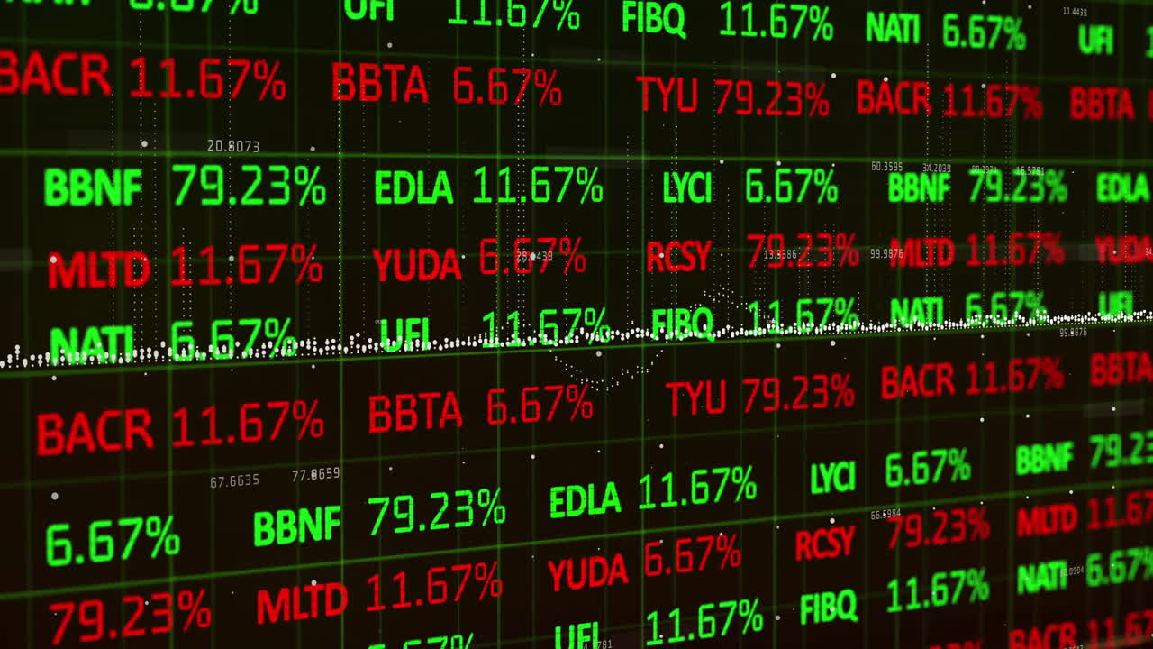 animación de las estadísticas y el procesamiento de datos financieros sobre un fondo negro.