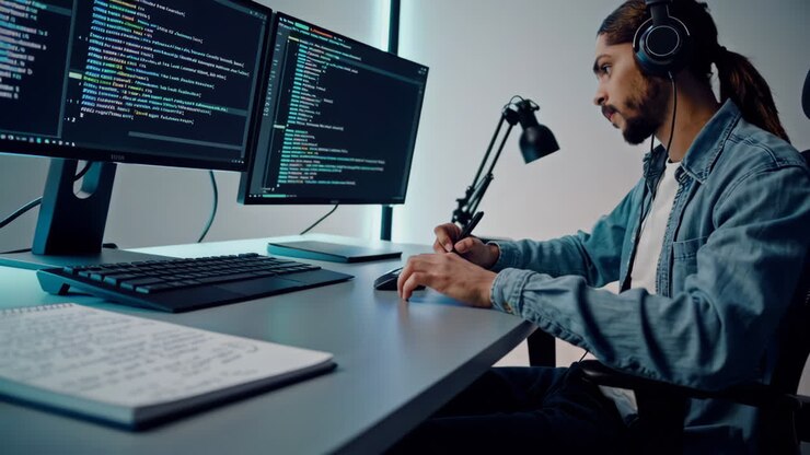 Programmer Working on Code and Design
