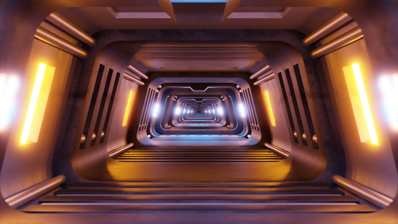 Futuristic indoor tunnel with colorful neon lights, animation loop