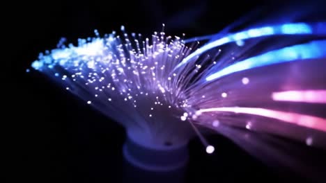 bright fiber optic strands glow in vibrant colors, creating a mesmerizing visual experience. this artistic display highlights the beauty of light and technology as colors blend and intertwine.
