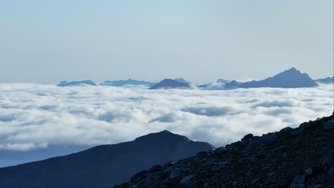 Mountain-Heights-Overlooking-Bed-Of-Clouds-At-Lonketinden,-Senja-In-Troms-og-Finnmark-County,-Norway,-Europe