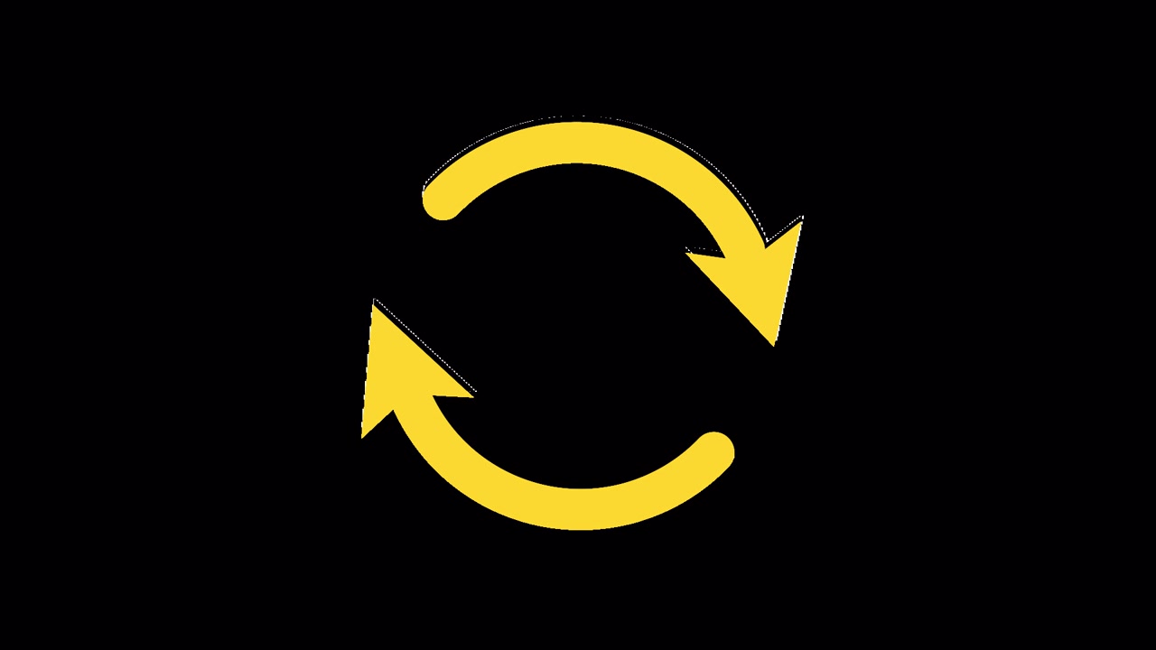 Animated Yellow Refresh Loop Icon Spinning on Black Background