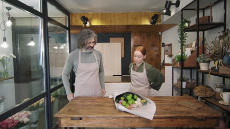 flower shop workers starting work day